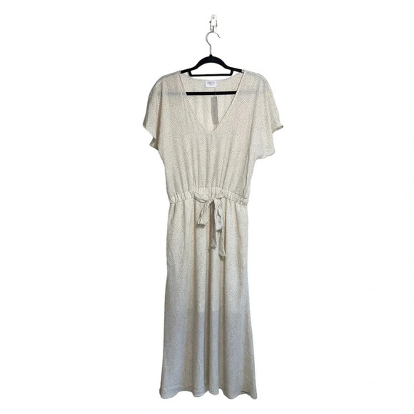 Sienna Sky NWT Cream & Brown Dotted Tie Waist Midi Dress Large Women’s - Picture 1 of 11